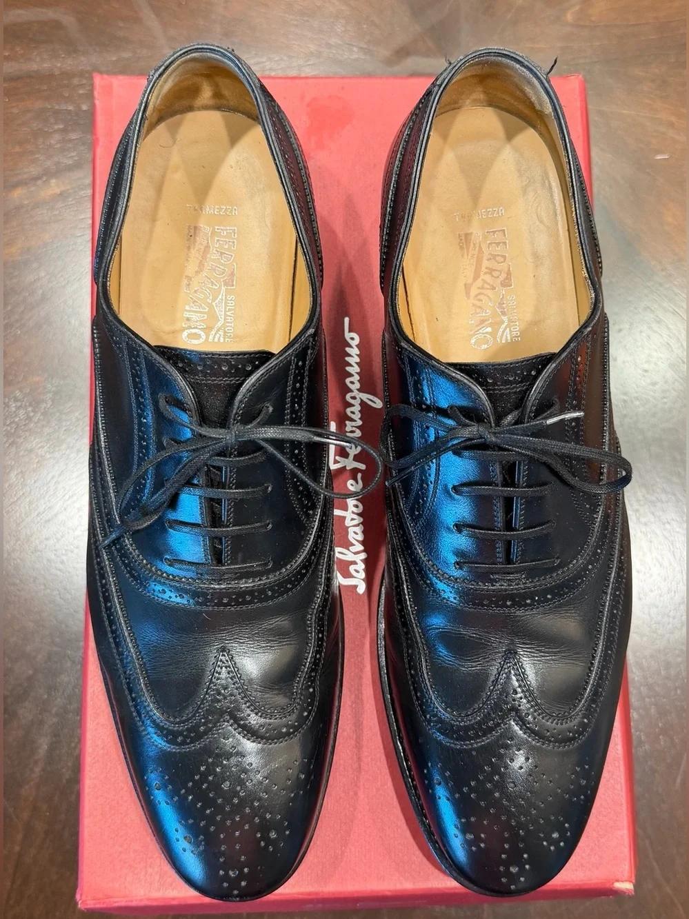 Salvatore Ferragamo Tramezza Black Leather Brogue Oxfords size 10D